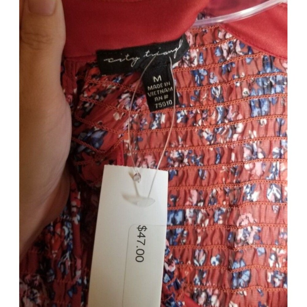 City Triangle Bohemian Peasant Mini Dress with Bell Sleeves Boho Size Large - Picture 10 of 13